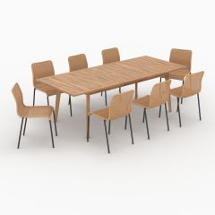 Table et chaises de jardin Tunga 8 personnes en bois et résine