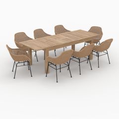 Table et chaises de jardin Carmela 8 personnes en bois et résine