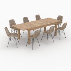 Table et chaises de jardin Tiptur 8 personnes en bois et résine