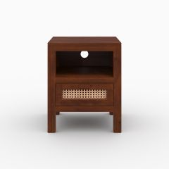 Table de chevet Tiki en bois de manguier et cannage
