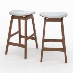 Tabouret pour îlot central Jude 65,5 cm en bois foncé et tissu gris clair (lot de 2)