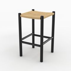 Tabouret Kira pour îlot central 65 cm en teck noir et rotin