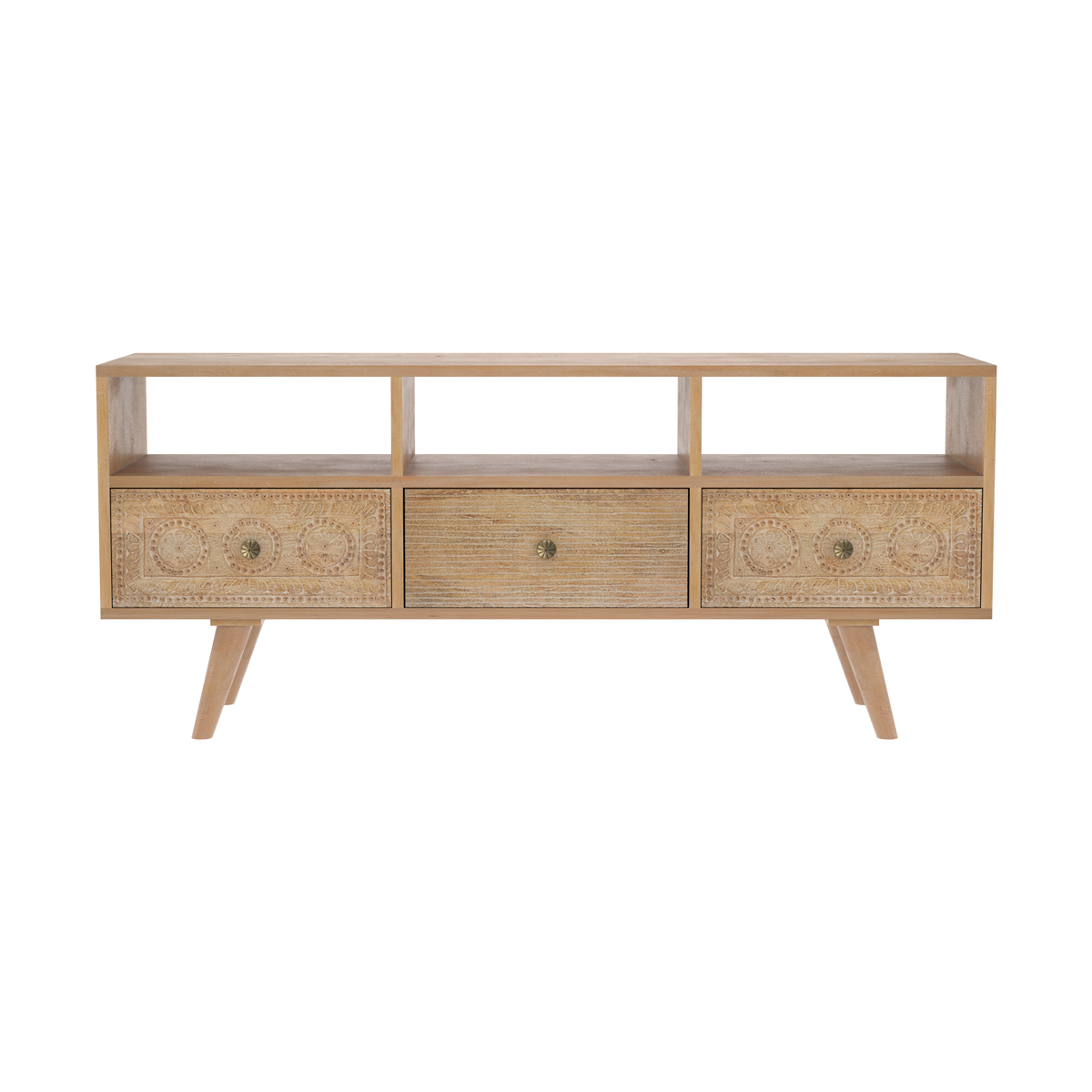 RENDEZ VOUS DECO Meuble TV en bois de manguier grav&eacute; 140 cm