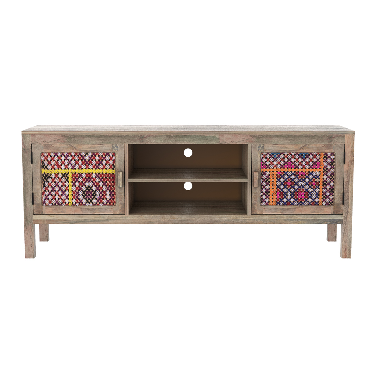 RENDEZ VOUS DECO Meuble TV en bois de manguier et cannage color&eacute; 140 cm